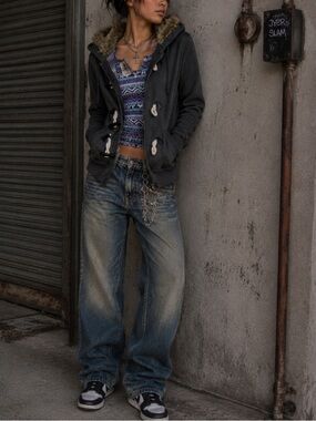 Vintage Roxy Y2K Toggle Button Jacket M Faux Fur‎ Hood Streetwear Skater Bella
